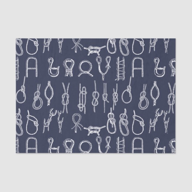 Nautical White Rope Knots & Navy Blue Tissue Paper (Front)