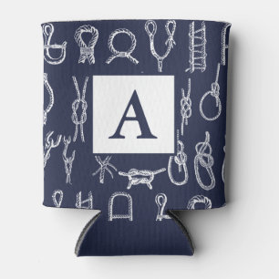 Nautical White Rope Knots   Personalized Can Cooler