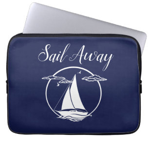Nautical white sail boat/sail away / silhouette laptop sleeve