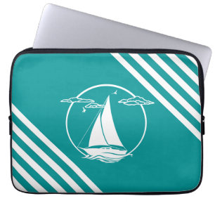 Nautical white sail boat/seagull/sunset silhouette laptop sleeve