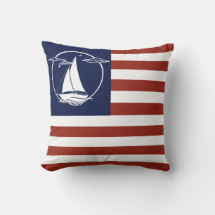 Nautical white sailboat/American flag stripe Throw Pillow