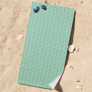 Nautical White Seahorse Skeleton Pattern Green Beach Towel