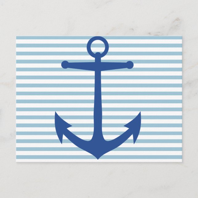 Nautical White Stripes and Anchor Custom Postcard (Front)