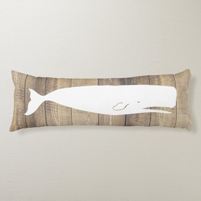 Nautical White Whale & Faux Light Ship Wood Body Pillow (Front)