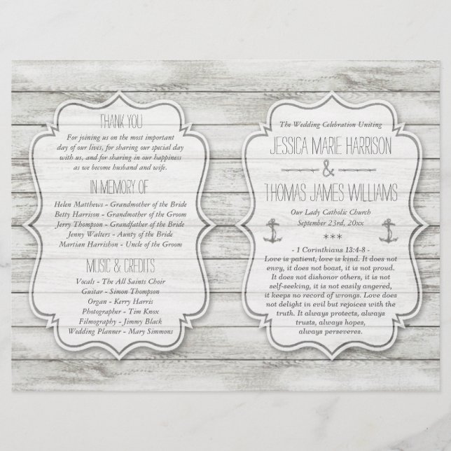Nautical Whitewashed Wood Beach Wedding Collection (Front)