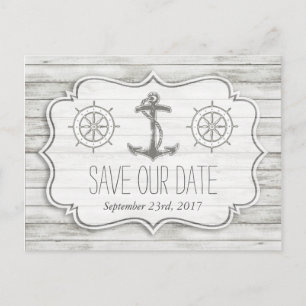 Nautical Whitewashed Wood Beach Wedding Collection Announcement Postcard