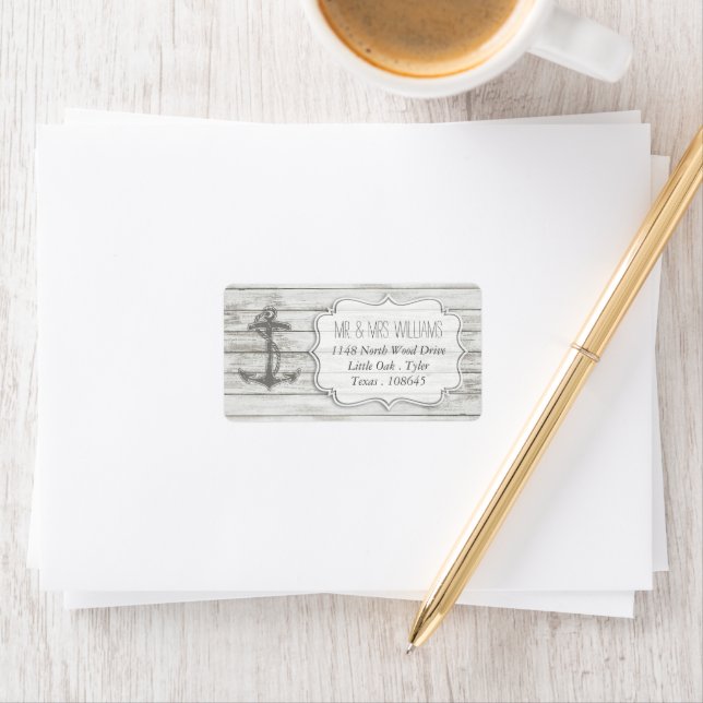 Nautical Whitewashed Wood Beach Wedding Collection Label (Insitu)