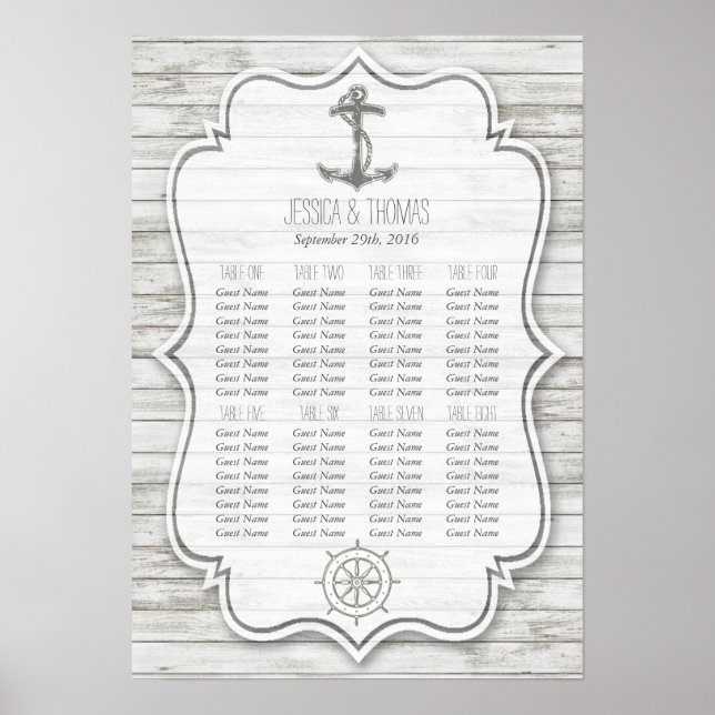 Nautical Whitewashed Wood Beach Wedding Collection Poster (Front)