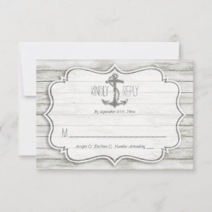 Nautical Whitewashed Wood Beach Wedding Collection RSVP Card
