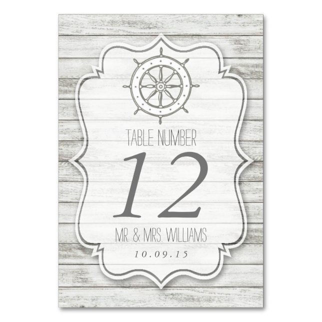 Nautical Whitewashed Wood Beach Wedding Collection Table Number (Front)