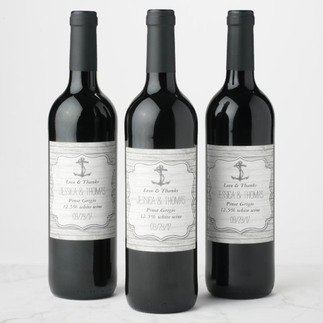 Nautical Whitewashed Wood Beach Wedding Collection Wine Label (Bottles)