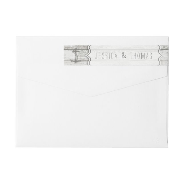 Nautical Whitewashed Wood Beach Wedding Collection Wrap Around Label (Back)