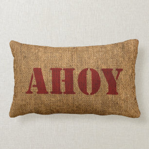 Nautical Word Ahoy Red Lumbar Pillow