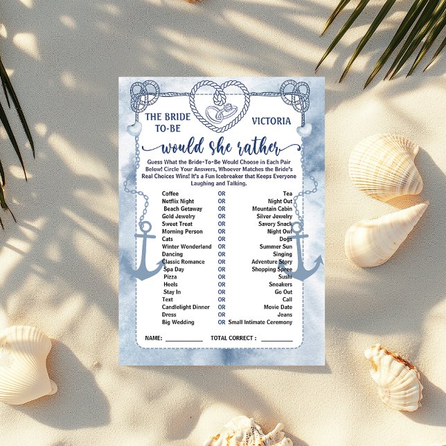 Nautical Would She Rather Game Bridal Shower card (Nautical Would She Rather Game Bridal Shower card)