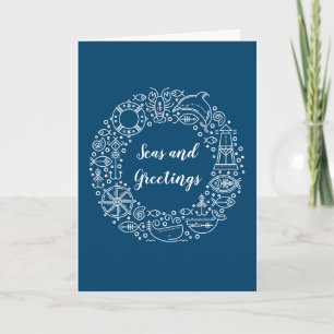 Nautical Wreath Coastal Christmas Holiday Card