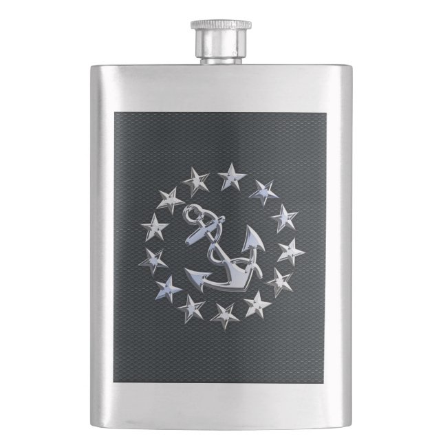 Nautical Yacht Flag Chrome Symbol on Grille Decor Hip Flask (Front)