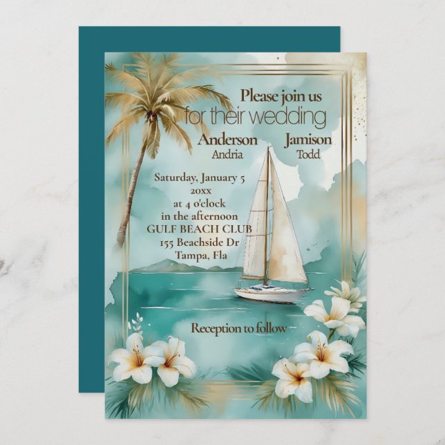 Nautical yacht wedding invitation (Front/Back)