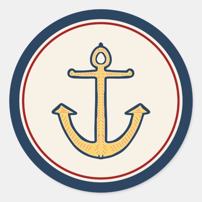 Nautical Yellow Anchor Classic Round Sticker (Front)