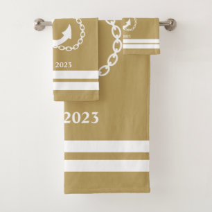 Nautical Yellow Anchor & Stripes Bath Towel Set