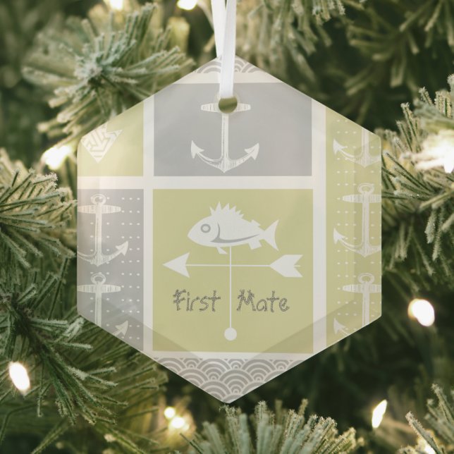 Nautical Yellow and Gray Anchor Fish Weather Vane Glass Ornament (Insitu)