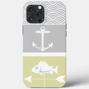 Nautical Yellow and Grey Anchor Fish Weather Vane iPhone 13 Pro Max Case