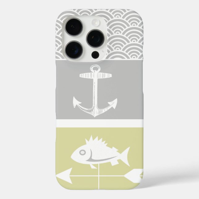 Nautical Yellow and Grey Anchor Fish Weather Vane Case-Mate iPhone Case (Back)