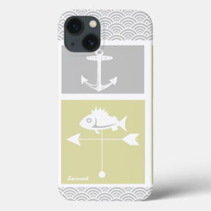 Nautical Yellow and Grey Anchor Fish Weather Vane iPhone 13 Case