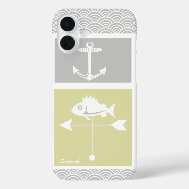 Nautical Yellow and Grey Anchor Fish Weather Vane Case-Mate iPhone Case (Back)