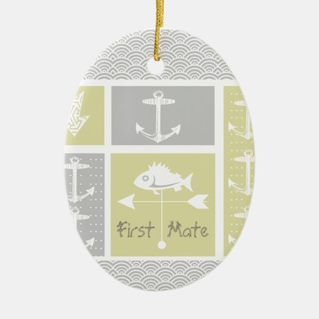 Nautical Yellow and Grey Anchor Fish Weather Vane Ceramic Ornament (Front)