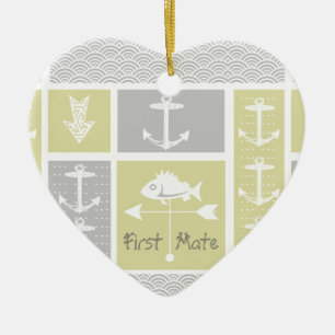 Nautical Yellow and Grey Anchor Fish Weather Vane Ceramic Ornament