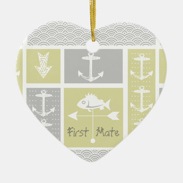 Nautical Yellow and Grey Anchor Fish Weather Vane Ceramic Ornament (Front)