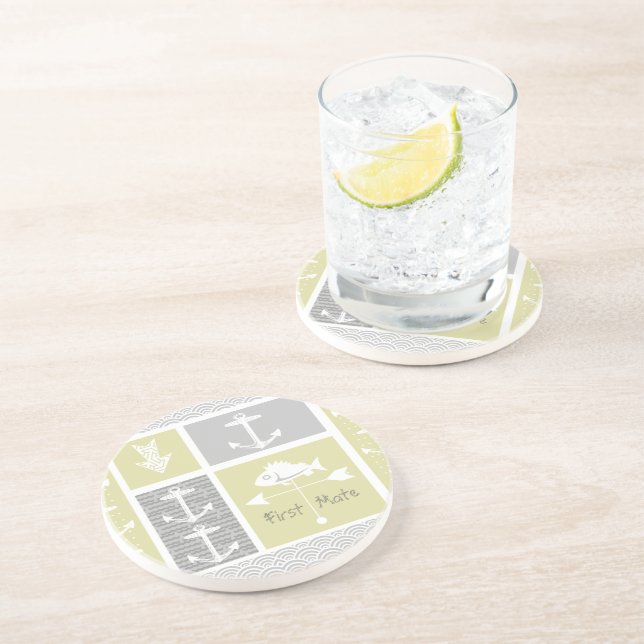 Nautical Yellow and Grey Anchor Fish Weather Vane Coaster (Side)