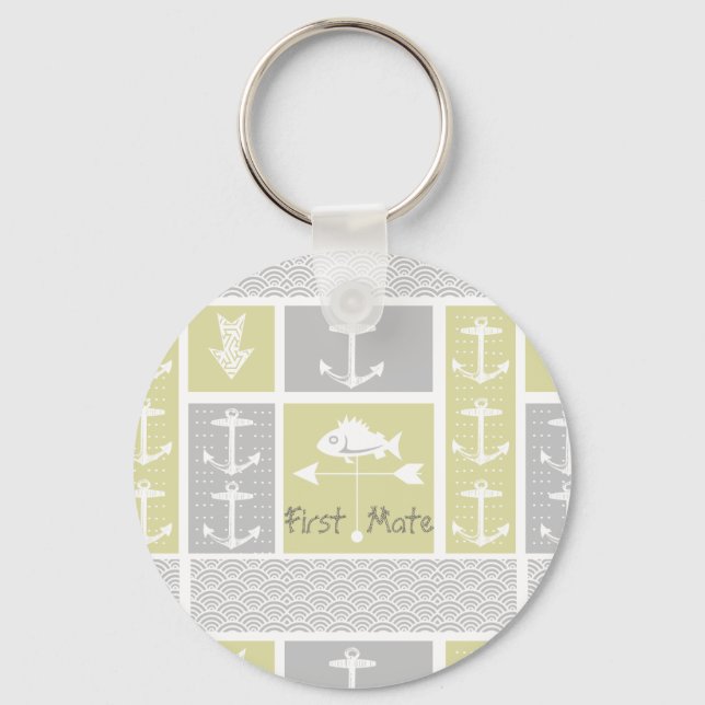 Nautical Yellow and Grey Anchor Fish Weather Vane Keychain (Front)