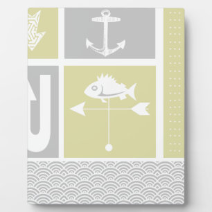 Nautical Yellow and Grey Anchor Fish Weather Vane Plaque