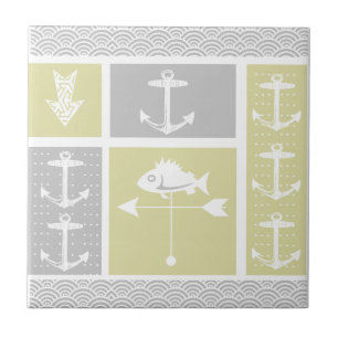 Nautical Yellow and Grey Anchor Fish Weather Vane Tile