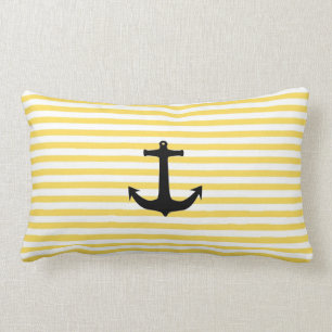 Nautical Yellow Stripe With Anchor Lumbar Pillow