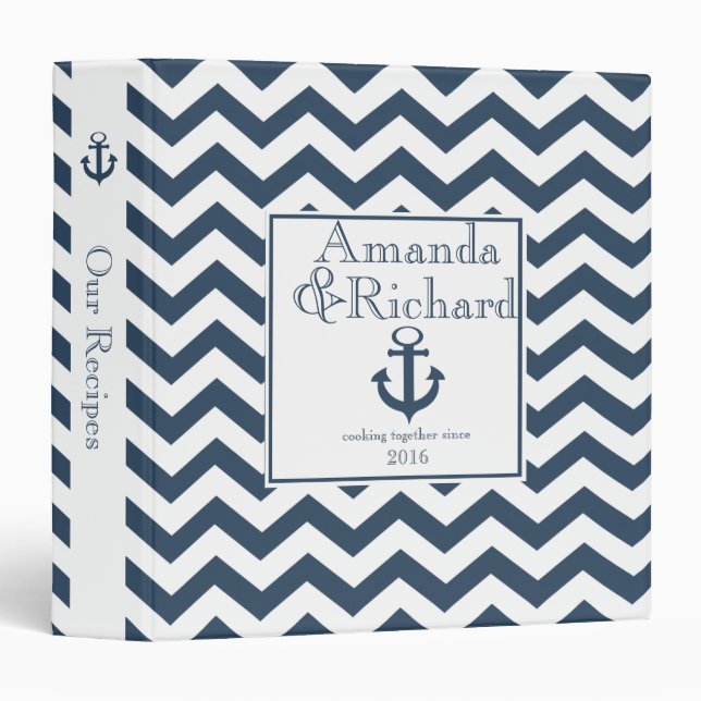 Nautical Zig Zag Pattern Navy Blue Binder (Front/Spine)