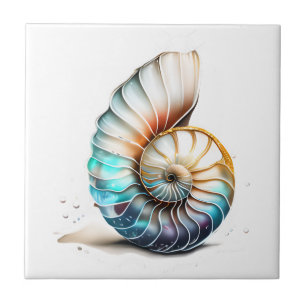 Nautilus 3D iridescent mother pearl beach shell  Tile