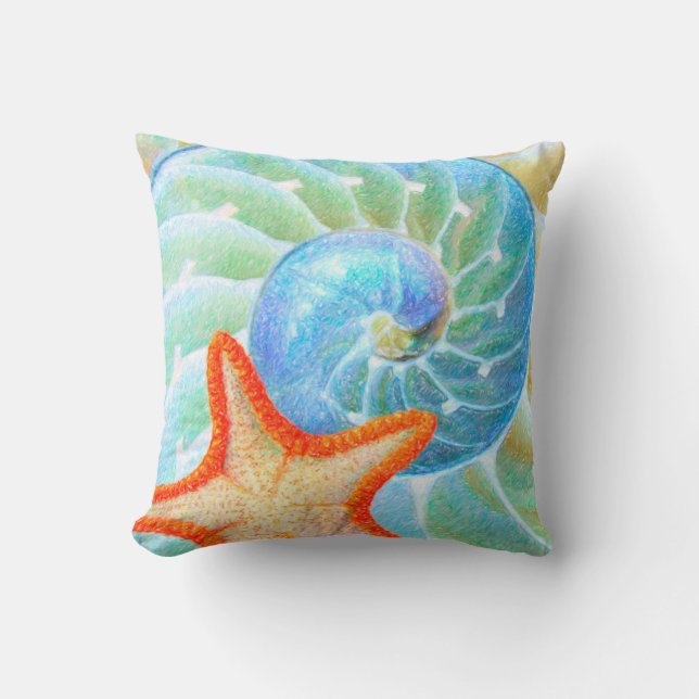 Nautilus And Starfish Throw Pillow (Front)
