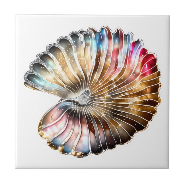 Nautilus beach shell iridescent mother of pearl  tile (Front)