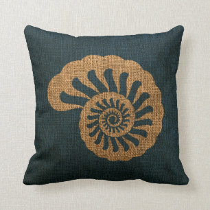 Nautilus Sea Shell in Rustic Deep Blue Throw Pillow