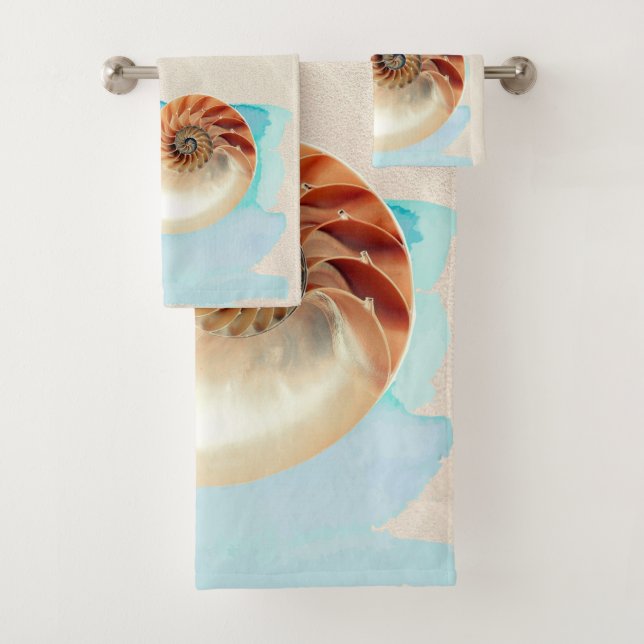 Nautilus Seashell and Sand  Bath Towel Set (Insitu)