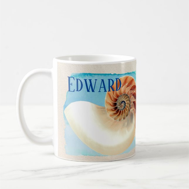 Nautilus Seashell and Sand  Coffee Mug (Left)