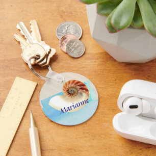 Nautilus Seashell and Sand Keychain