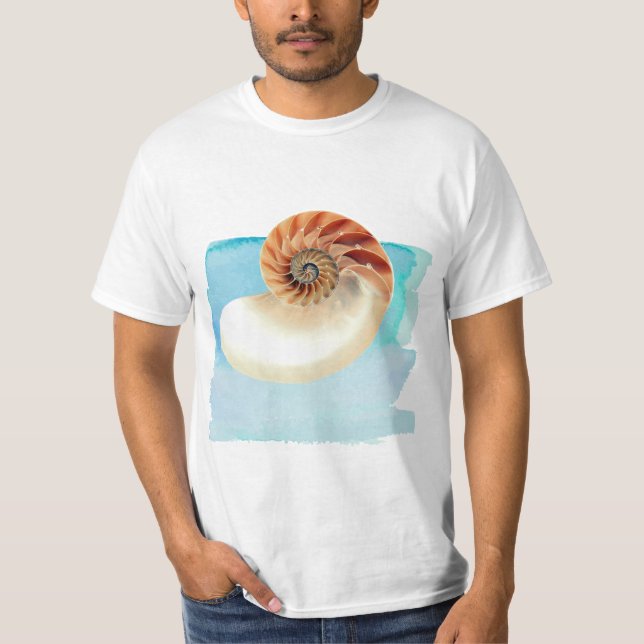 Nautilus Seashell and Sand  T-Shirt (Front)