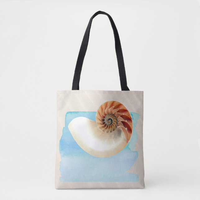 Nautilus Seashell and Sand  Tote Bag (Front)
