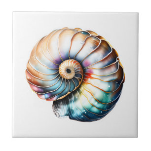Nautilus seashell iridescent 3D beach sea nautical Tile