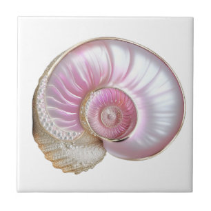 Nautilus seashell pink pearl 3D beach sea  Tile