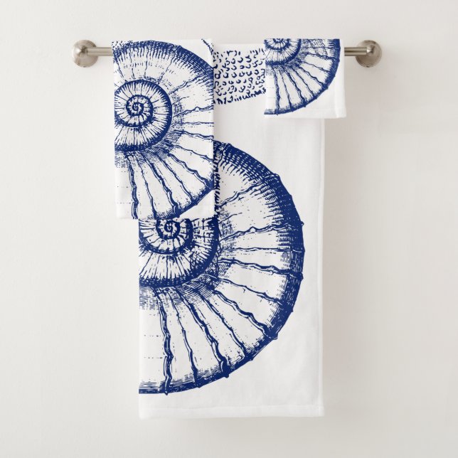 Nautilus Seashell & Starfish Marine Life Custom Bath Towel Set (Insitu)