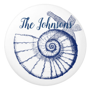Nautilus Seashell & Starfish Marine Life Custom Ceramic Knob